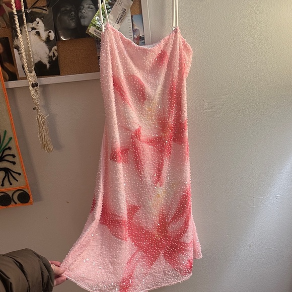 The Vintage Shop Other - The Vintage Shop Pink Floral Beaded Chemise